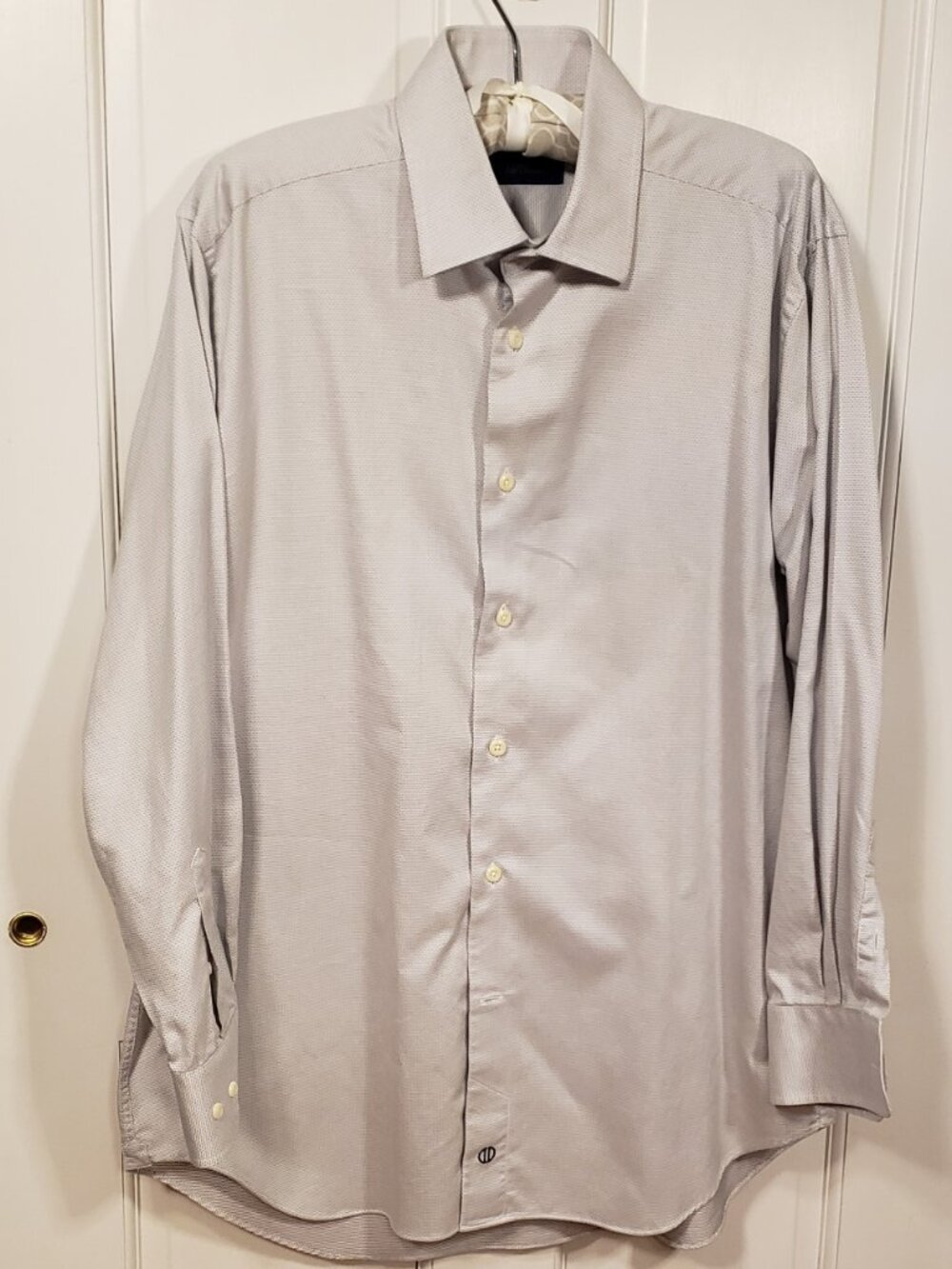 David Donahue Men's 16 32/33 Trim Fit White Geometric Textured Cotton Dress Shir